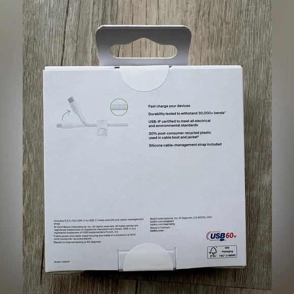 Belkin BoostCharge USB-C Braided Cable, 2M Length, White Cable - Picture 2 of 5